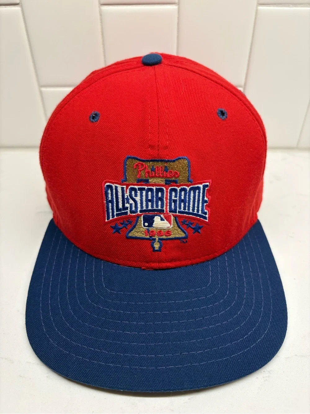 Vtg 1996 MLB All Star Game Phillies New Era Snapback Hat Made in USA Red Blue⁠